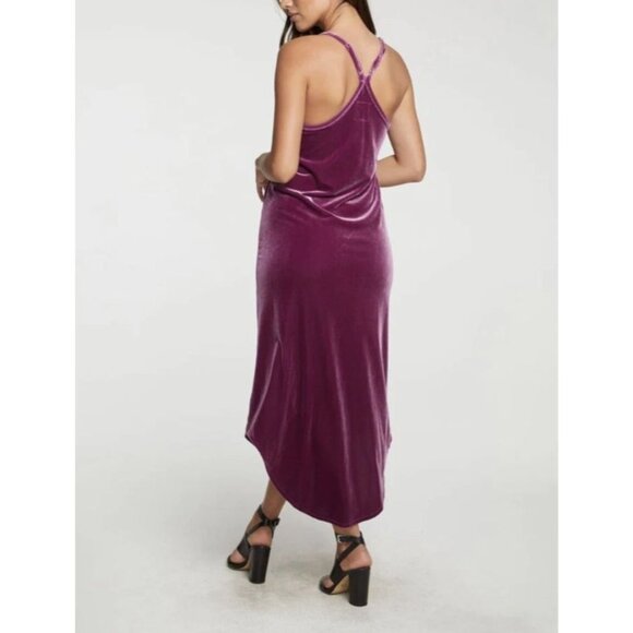 Chaser Stretch Velvet V-Back Hi-Lo Midi Dress Slip Dress Tank Dress Size Medium - Picture 2 of 9